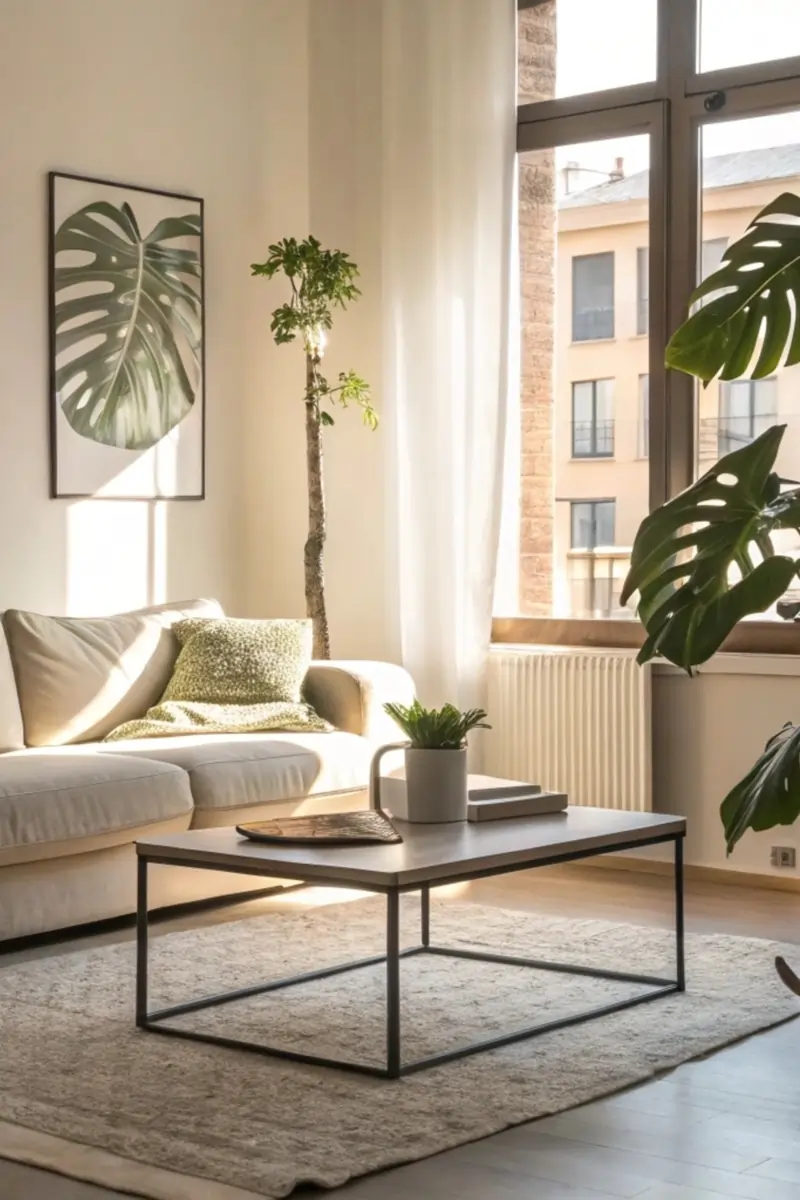 A cozy rental space styled using clever apartment decorating ideas on a budget