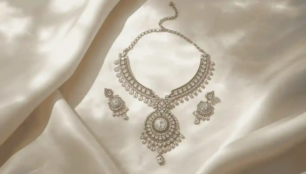 High quality kundan jewelry set replica for a budget traditional bridal look under 800 dollars.