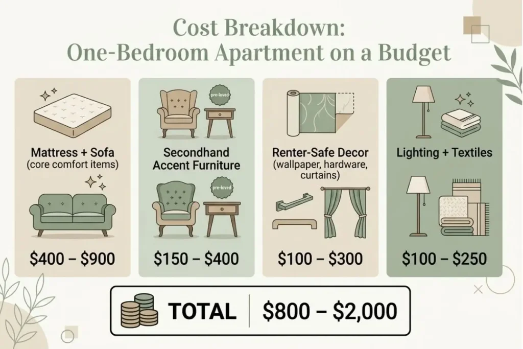 one bedroom apartment decorating cost breakdown chart