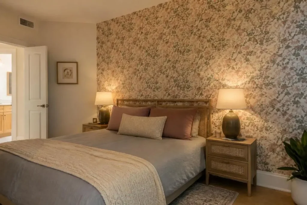 rental decorating hacks: peel-and-stick wallpaper accent wall