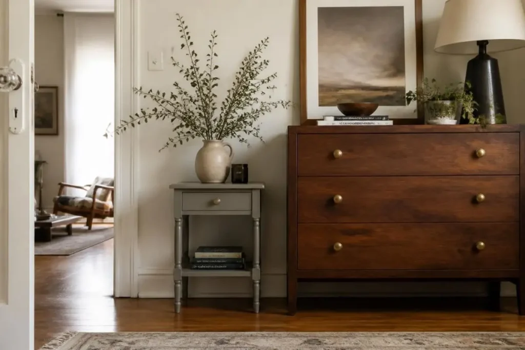 thrifted secondhand furniture for apartment decorating on a budget