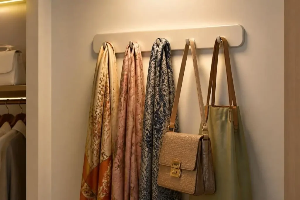 Small Closet Organization Ideas for Renters 4 Lightweight hooks mounted with command strips inside a closet