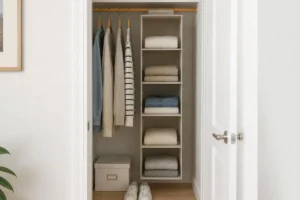 WEB PLUSE | Smart styling, Interior Design and Fashion Blog 1 Small Closet Organization Ideas for Renters with hanging shelves and no drilling