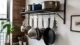 wall-mounted pot rack for small apartment kitchen storage