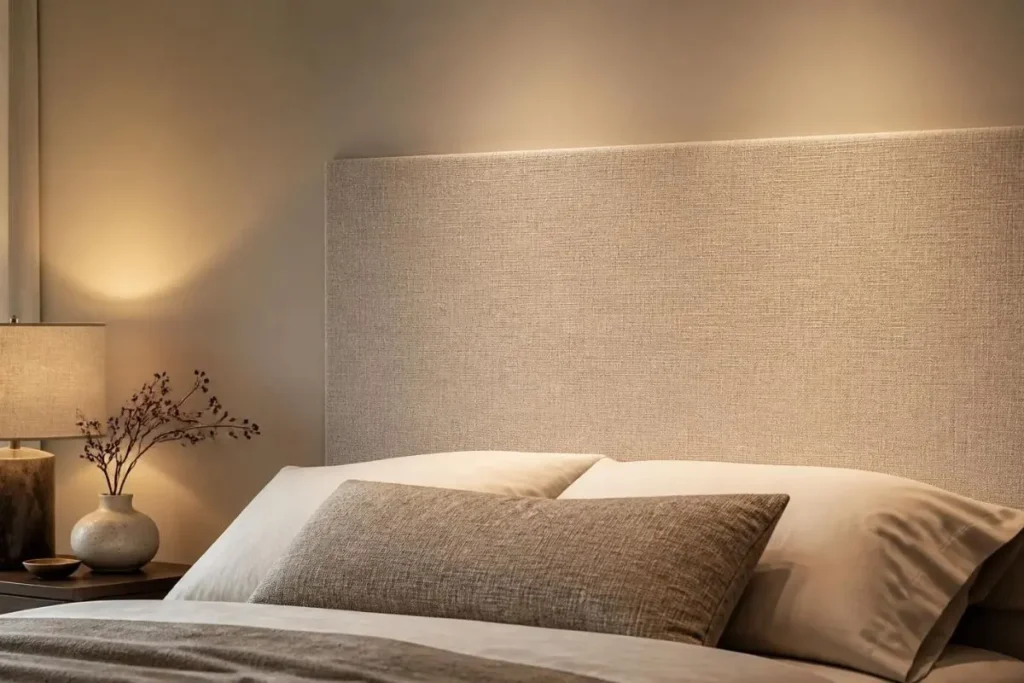 Headboard Ideas Without Drilling 3 Lightweight fabric headboard panel attached with command strips