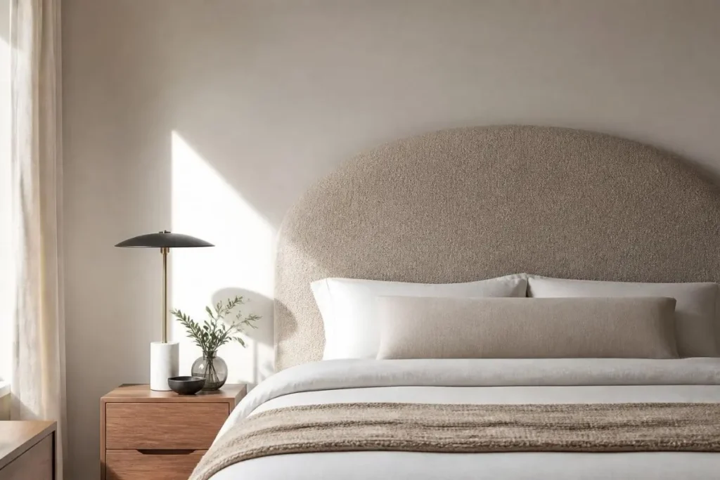 Headboard Ideas Without Drilling 5 Curved arched headboard panel reflecting 2026 bedroom design trends