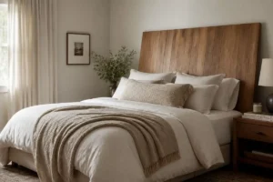 WEB PLUSE | Smart styling, Interior Design and Fashion Blog 1 headboard ideas without drilling, leaning panel styled behind a bed