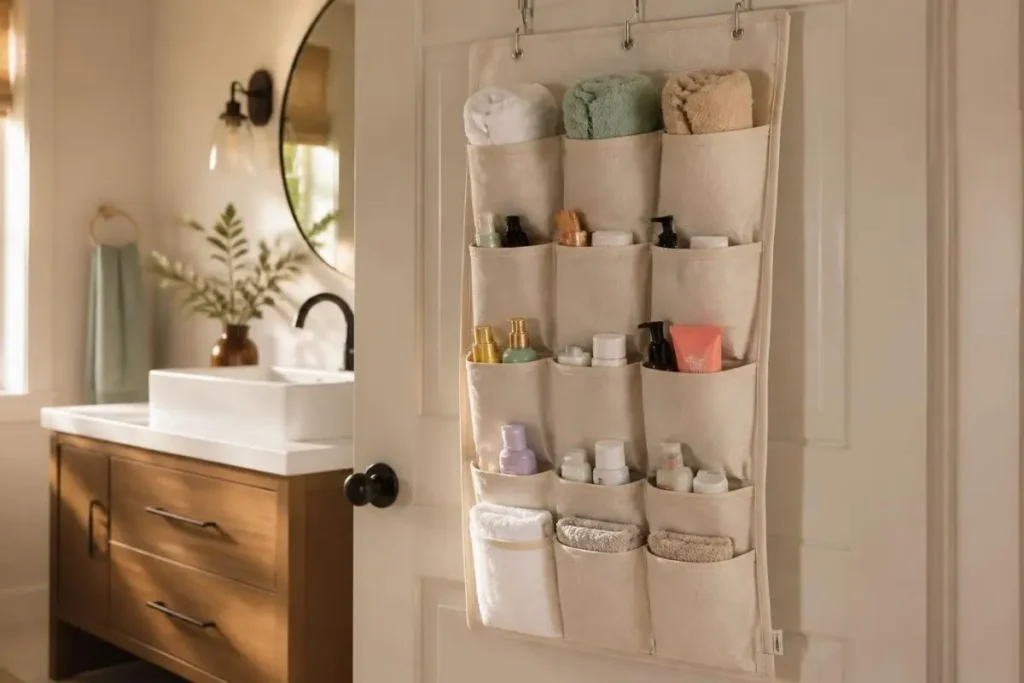 Best Extra Bathroom Storage for Apartments 5 Over-the-door organizer hanging on a bathroom door with no drilling