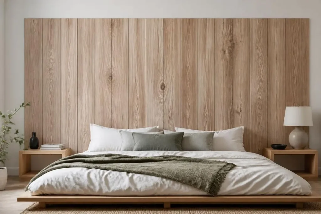 Headboard Ideas Without Drilling 6 Peel-and-stick wall decal designed to look like a headboard