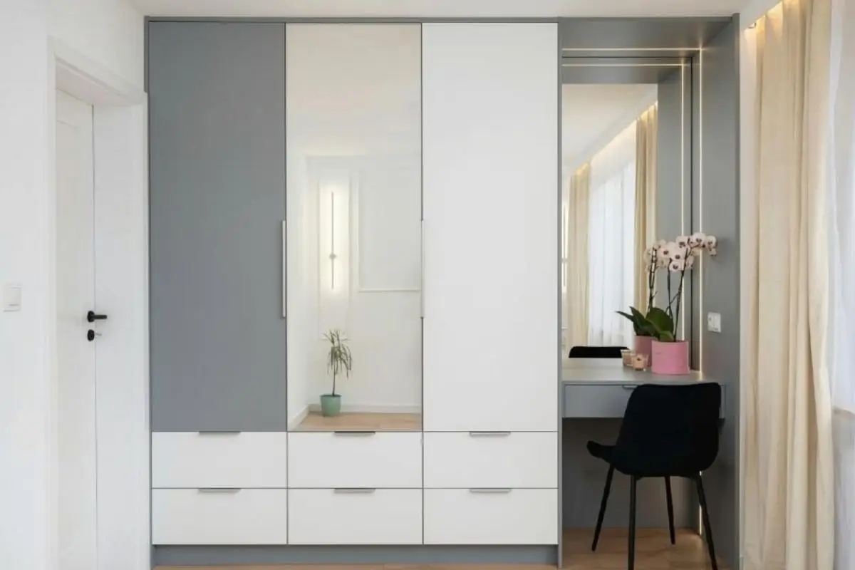 15 best two-colour combinations for a wardrobe in a small bedroom 1 light slate grey and frost white two colour combination wardrobe.