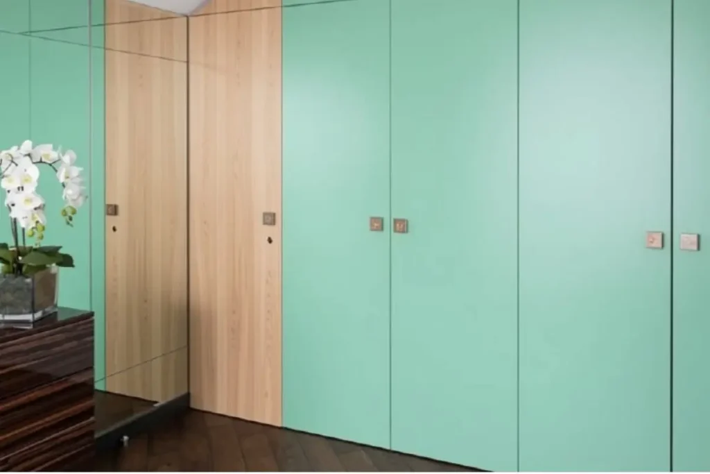 15 best two-colour combinations for a wardrobe in a small bedroom 12 mint green and light wood two colour combination wardrobe for small bedroom layout.