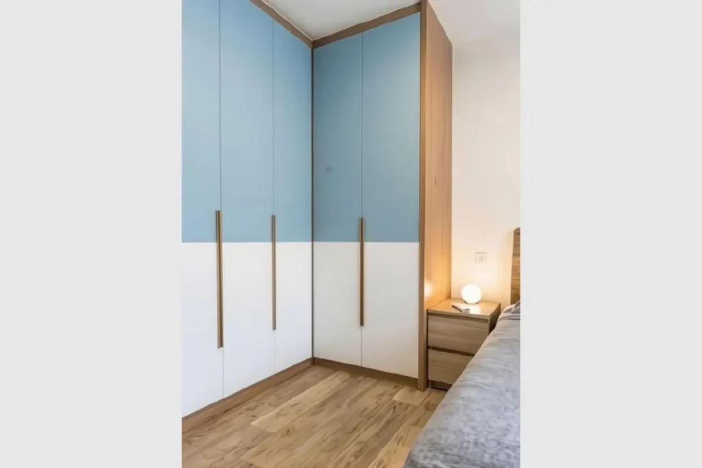 15 best two-colour combinations for a wardrobe in a small bedroom 7 pastel blue and crisp white two colour combination wardrobe in small bedroom.