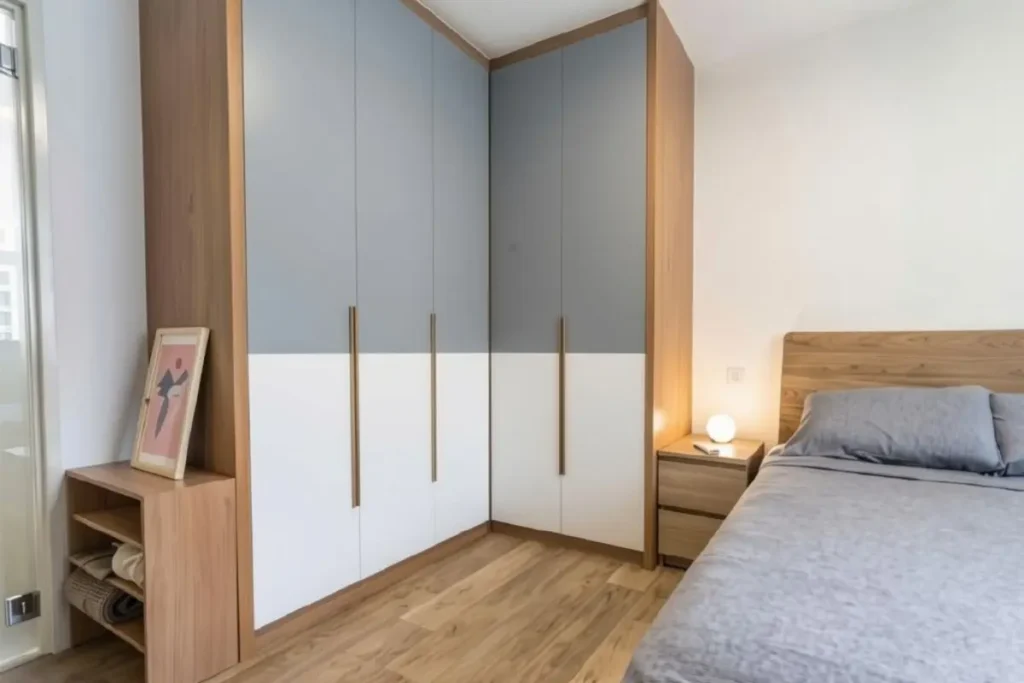 15 best two-colour combinations for a wardrobe in a small bedroom 5 wardrobe colour combination for small bedroom with soft grey and pure white doors.