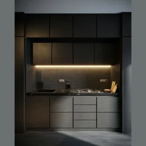 No-Drill Under-Cabinet Lighting Ideas for Rental Kitchens 6 no drill under cabinet lighting ideas for rental kitchens showing dark modern LED strip setup.