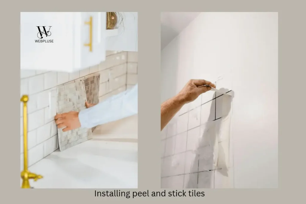 WEB PLUSE | Smart styling, Interior Design, Home decor ideas 1 Installing peel and stick subway backsplash tile on prepared kitchen wall surface.