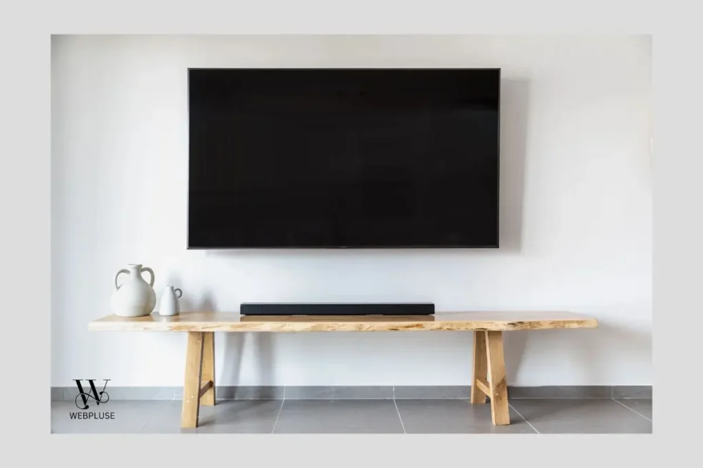 WEB PLUSE | Smart styling, Interior Design, Home decor ideas 1 small living room decor ideas without TV wall mount featuring low wooden bench credenza.